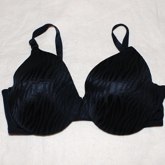 Warner's 40C Zebra Print Padded Bra Triple Hook Latch Back Shiny Black EUC - Picture 1 of 5